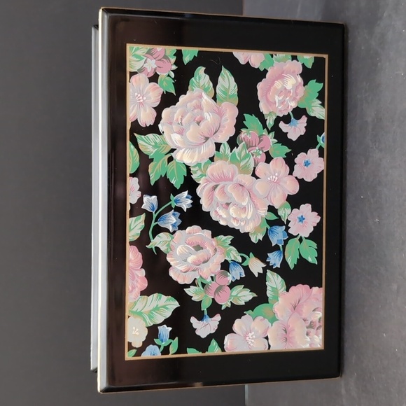 Otagiri Black Lacquered Jewelry/Trinket Box with Pink Florals. - Picture 2 of 11